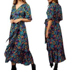 Silk and Salt Womens The Journey Maxi Wrap Dress Blue Floral S